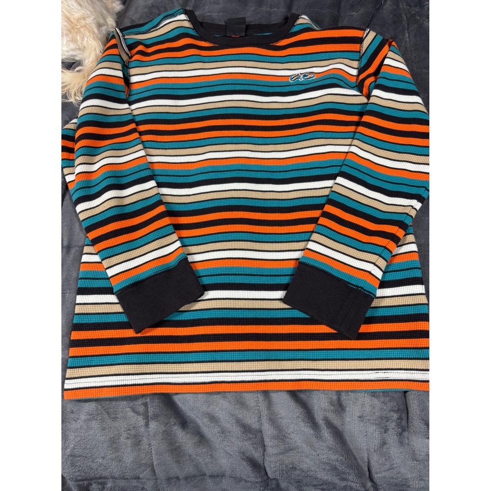 Nike SB Boys Long Sleeve Striped Thermal Shirt Size L 14 16 Orange Teal Black